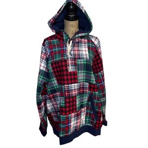 Lands' End Serious Sweats Hoodie Women XXL Multicolor Patchwork Plaid Pullover